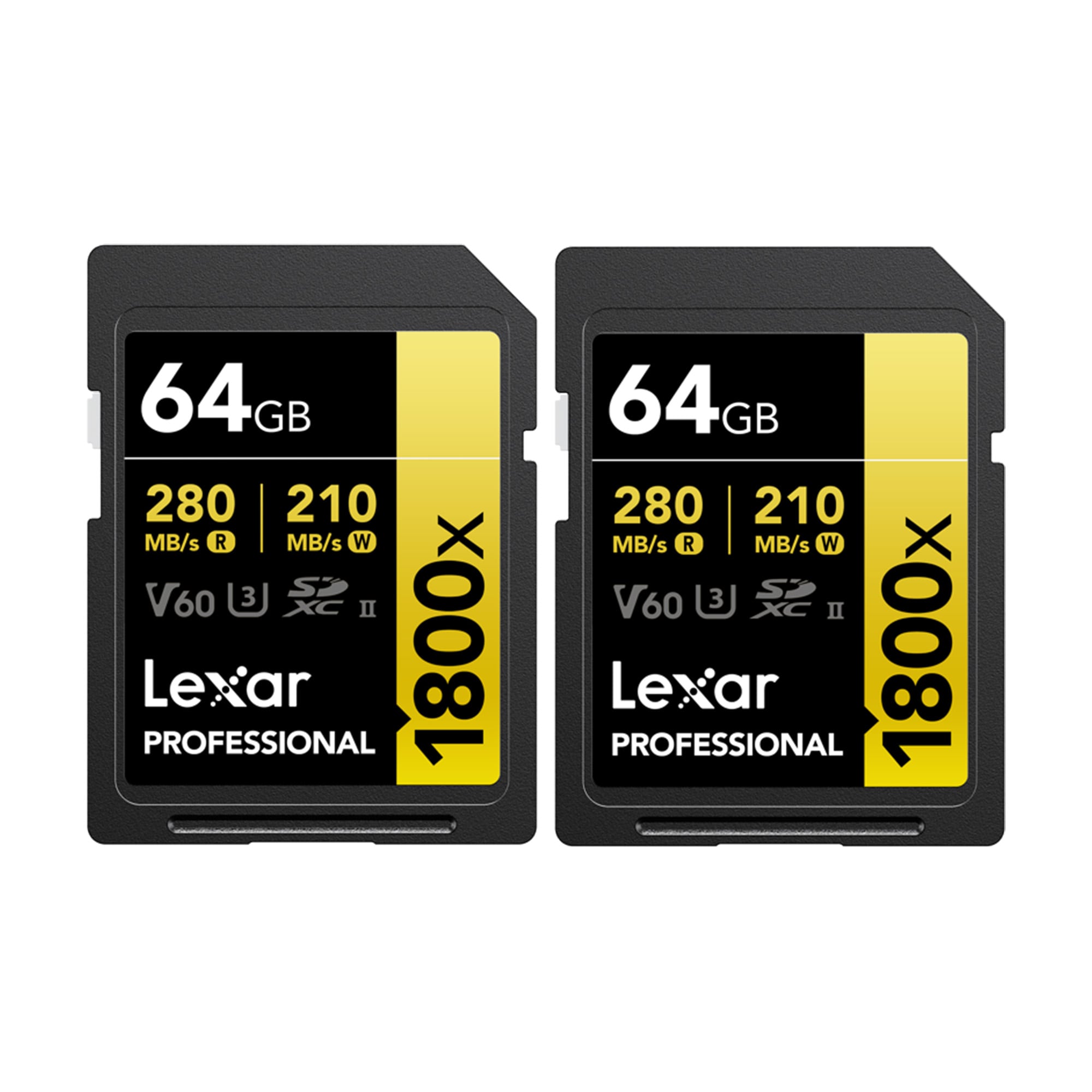 Lexar SDXC Pro 1800x UHS-II U3 V60 R280/W210 64GB - 2-pack