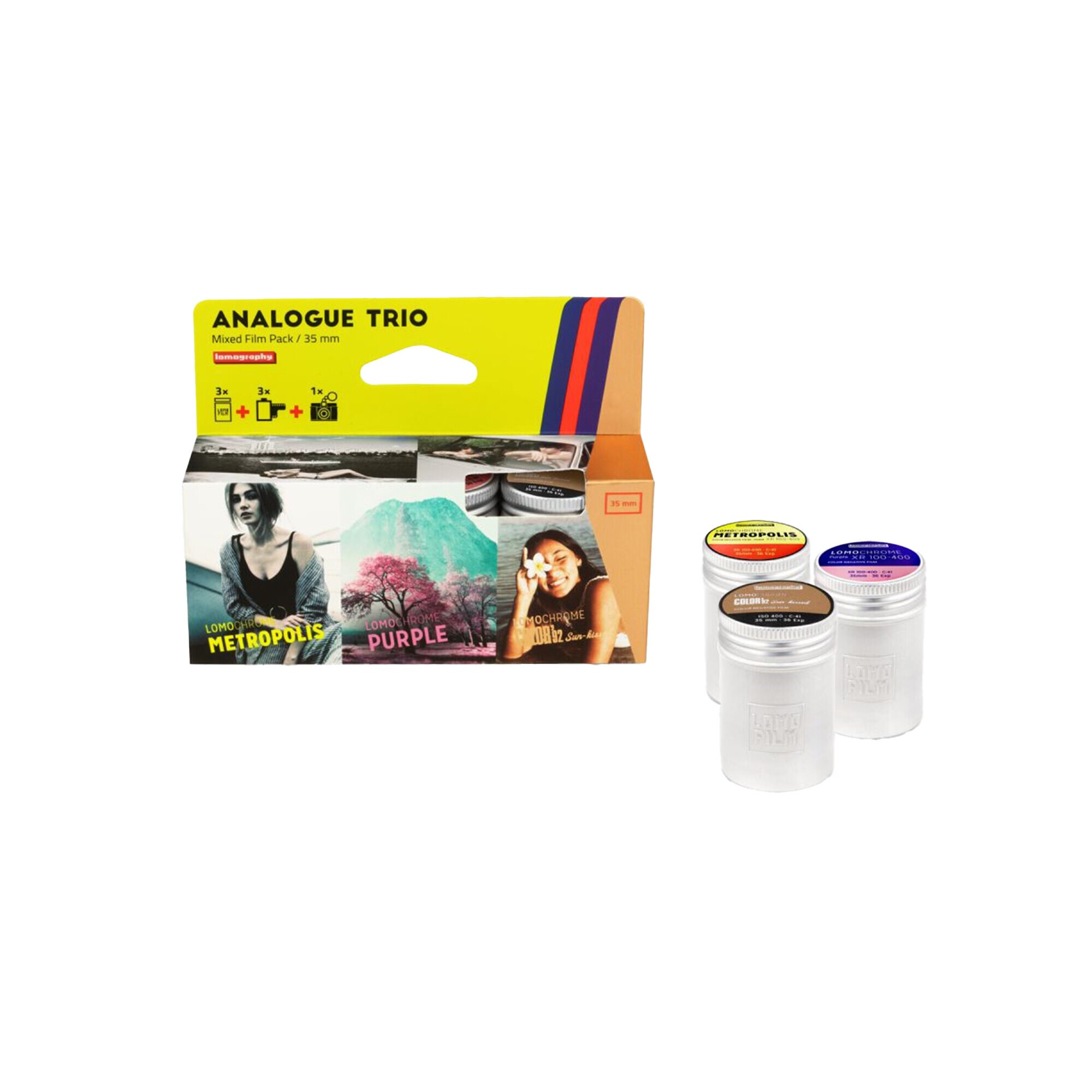 Lomography Analogue Trio Mixed Film Pack 135 – Metropolis, Purple, '92 Sun-Kissed