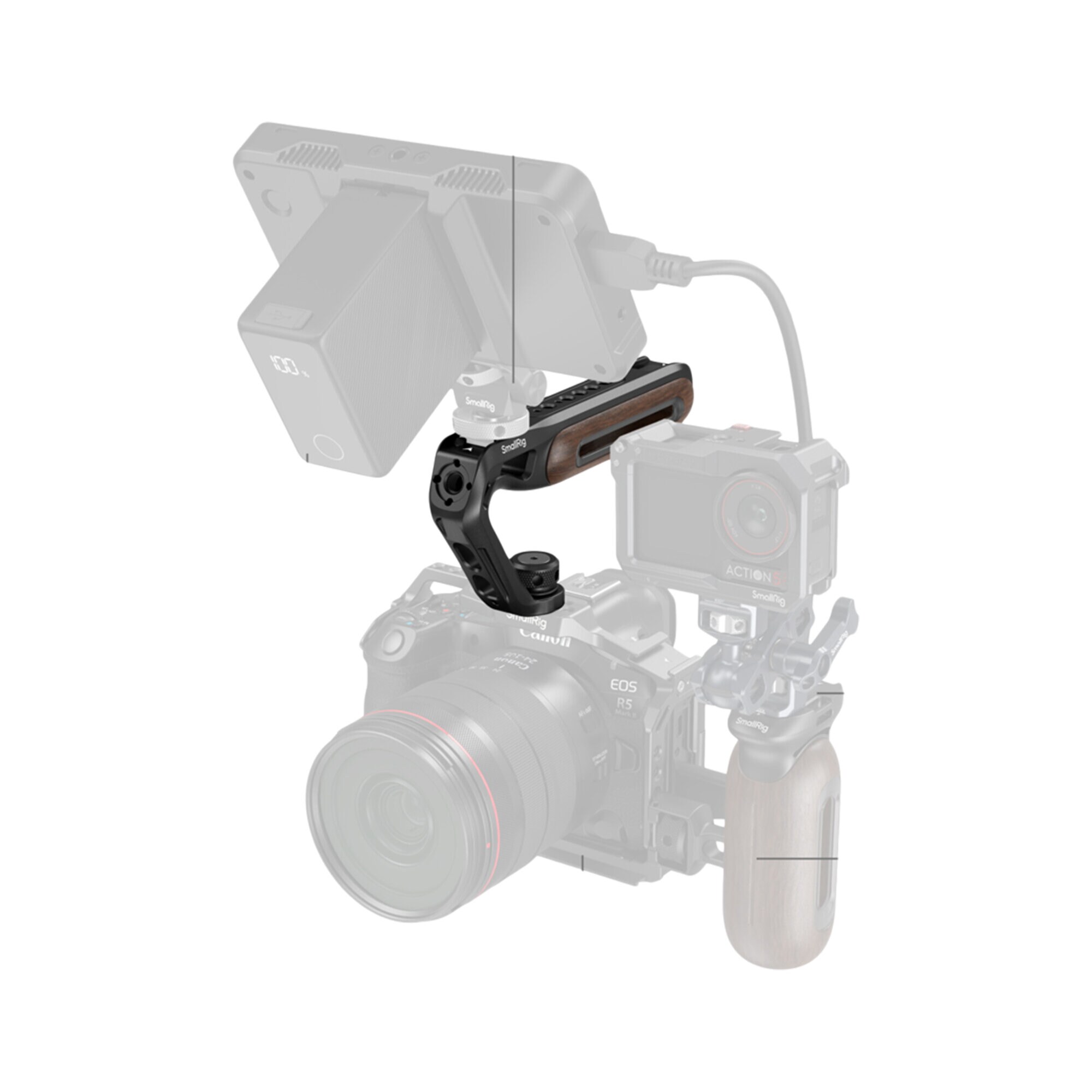 Smallrig 5252 Wooden Top Handle with 1/4''-20 and ARRI 3/8''-16 Locating Screw