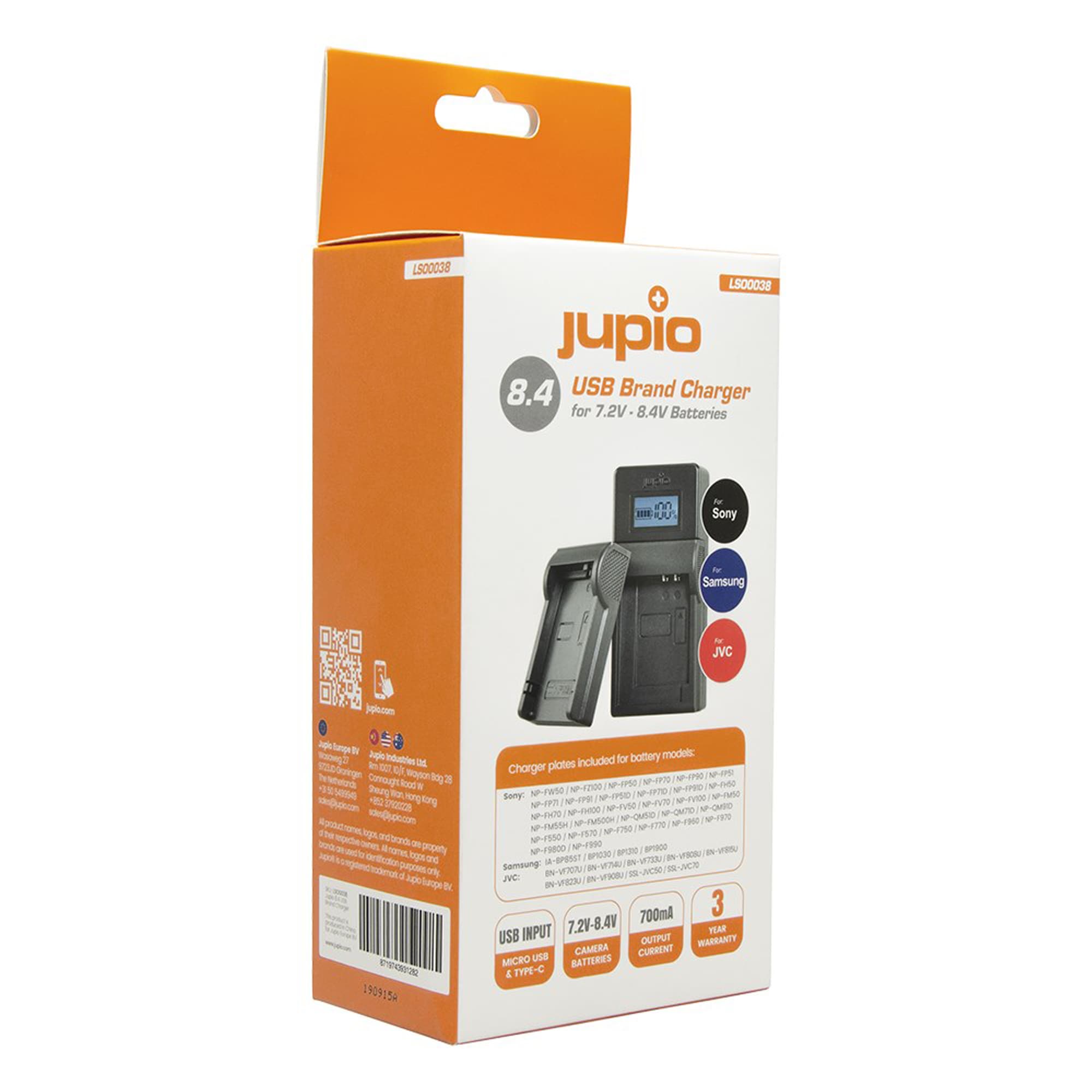 Jupio USB Brand Charger JVC/Samsung/Sony 7.2V-8.4V