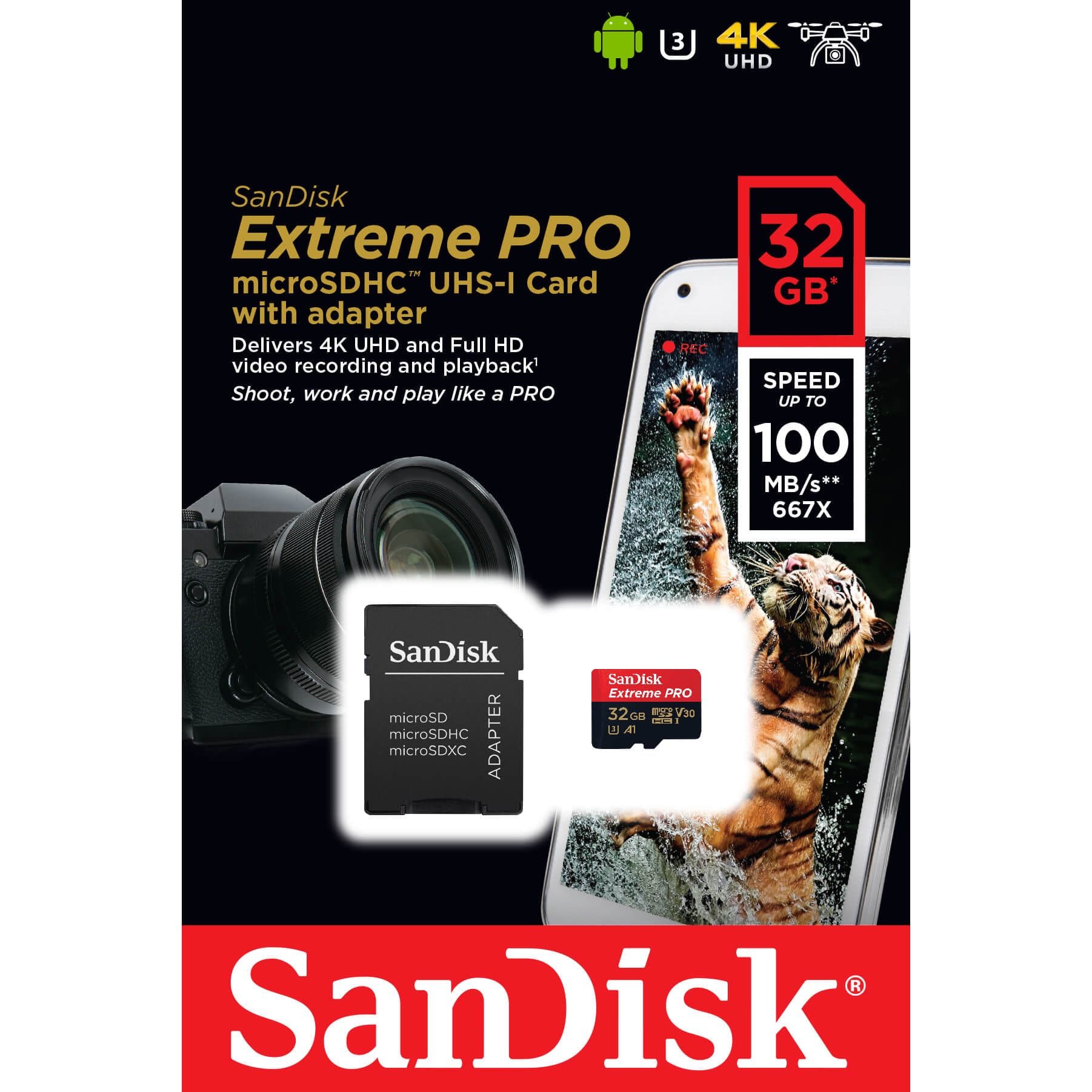 Sandisk MicroSDHC Extreme Pro 32GB Rescue Pro Deluxe 100MB/s A1 C10 V30 UHS-I U3