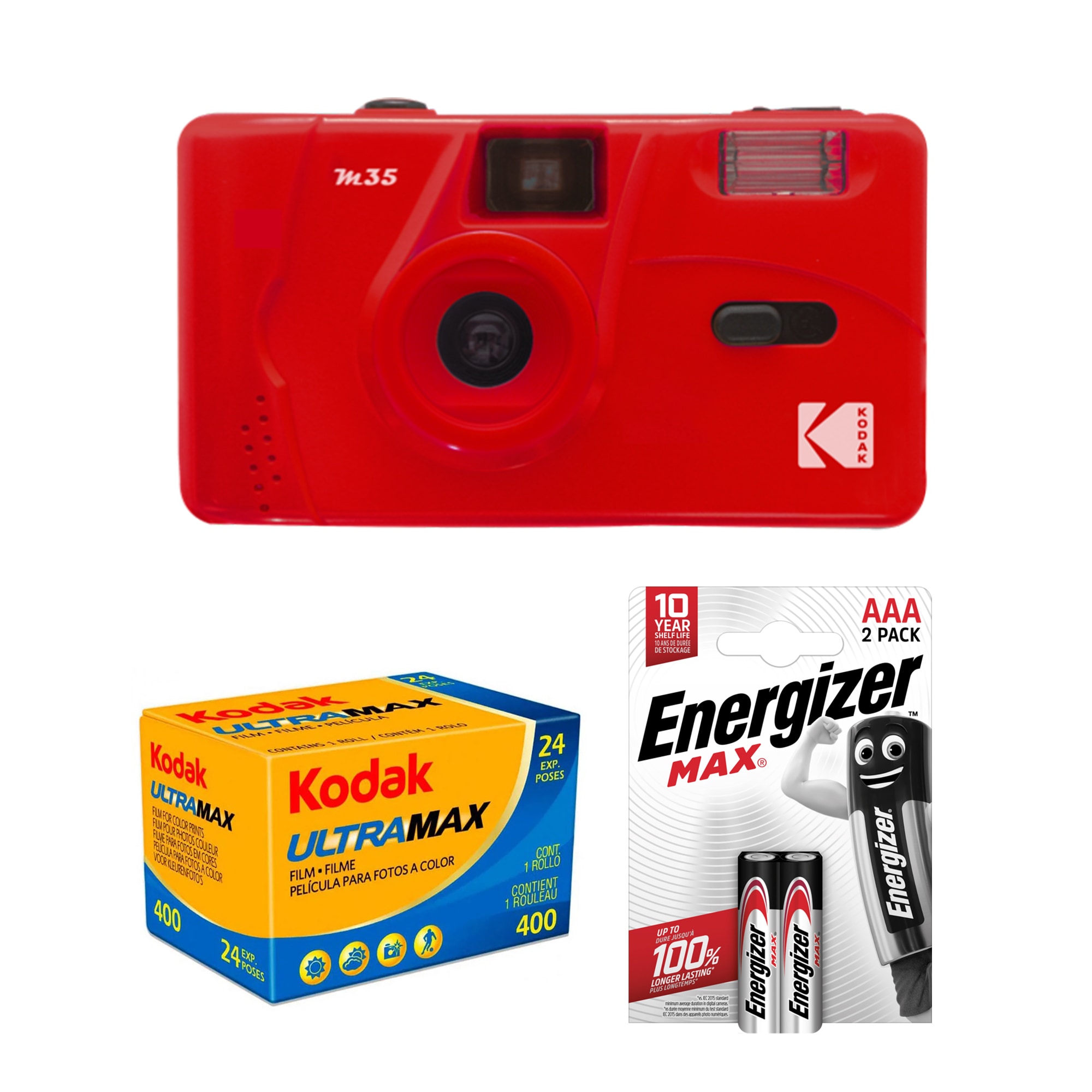 Tetenal Kodak M35 Reusable Camera Scarlet + UltraMax 400 + 2st AAA batterier