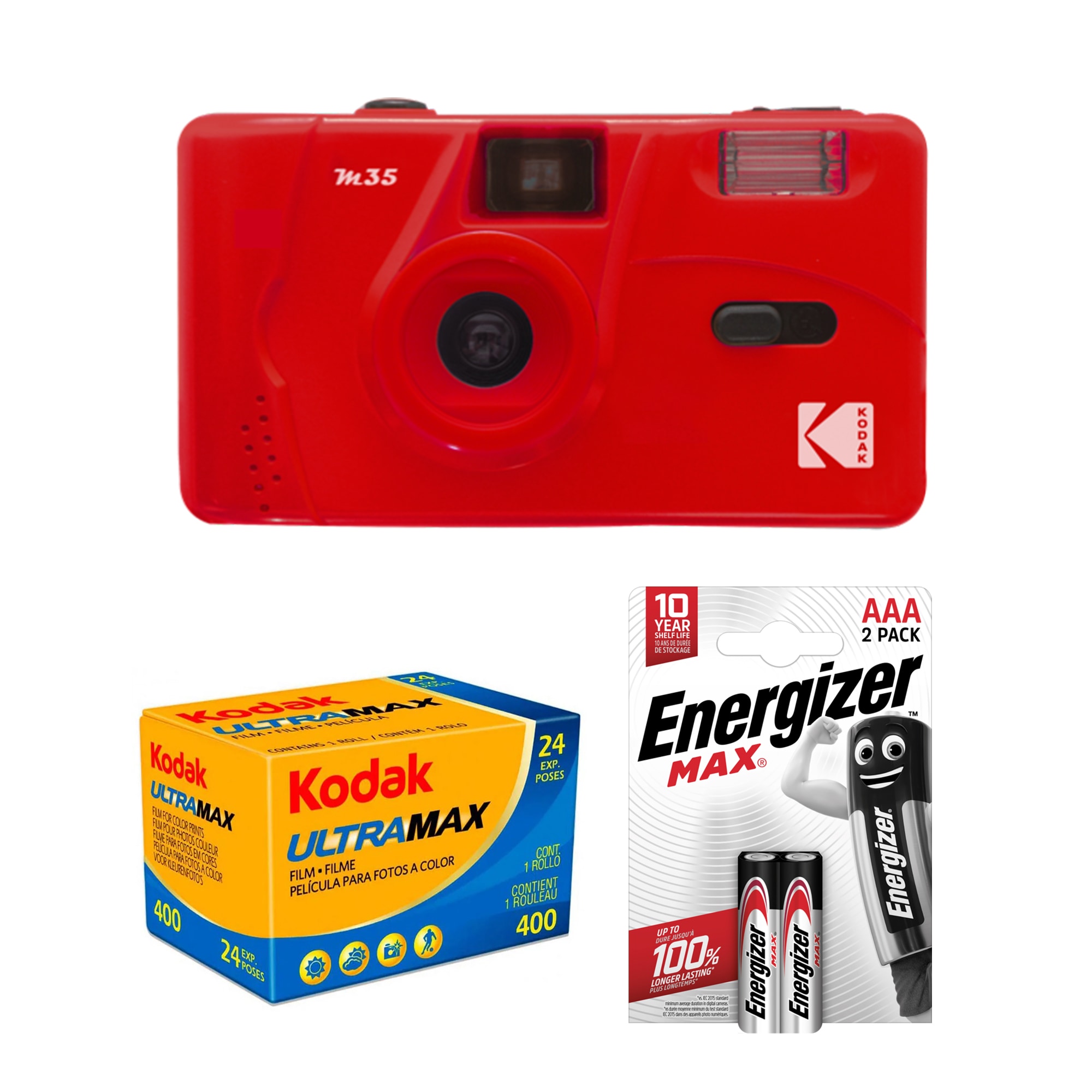 Tetenal Kodak M35 Reusable Camera Scarlet + UltraMax 400 + 2st AAA  batterier 