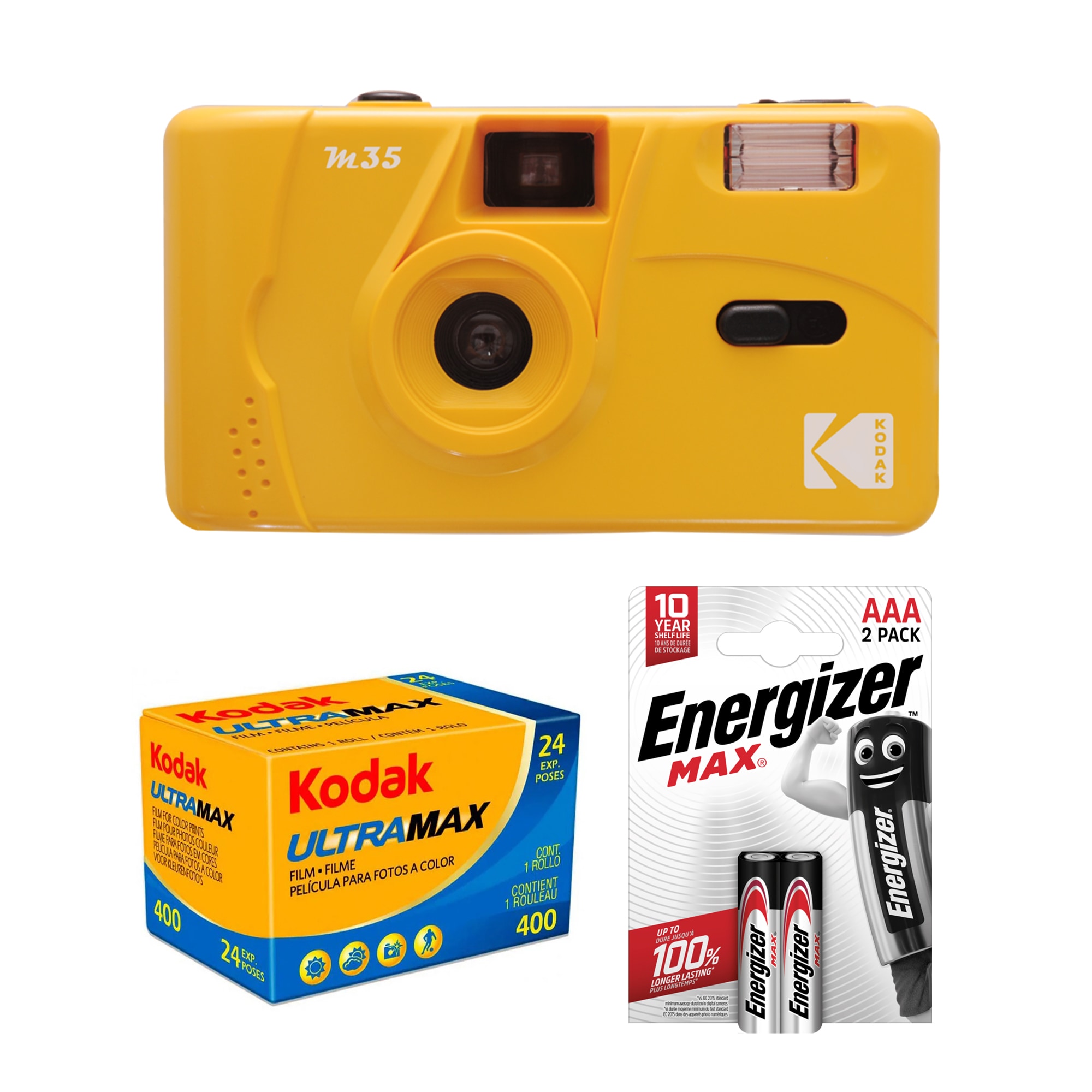 Tetenal Kodak M35 Reusable Camera Yellow + UltraMax 400 + 2st AAA batterier