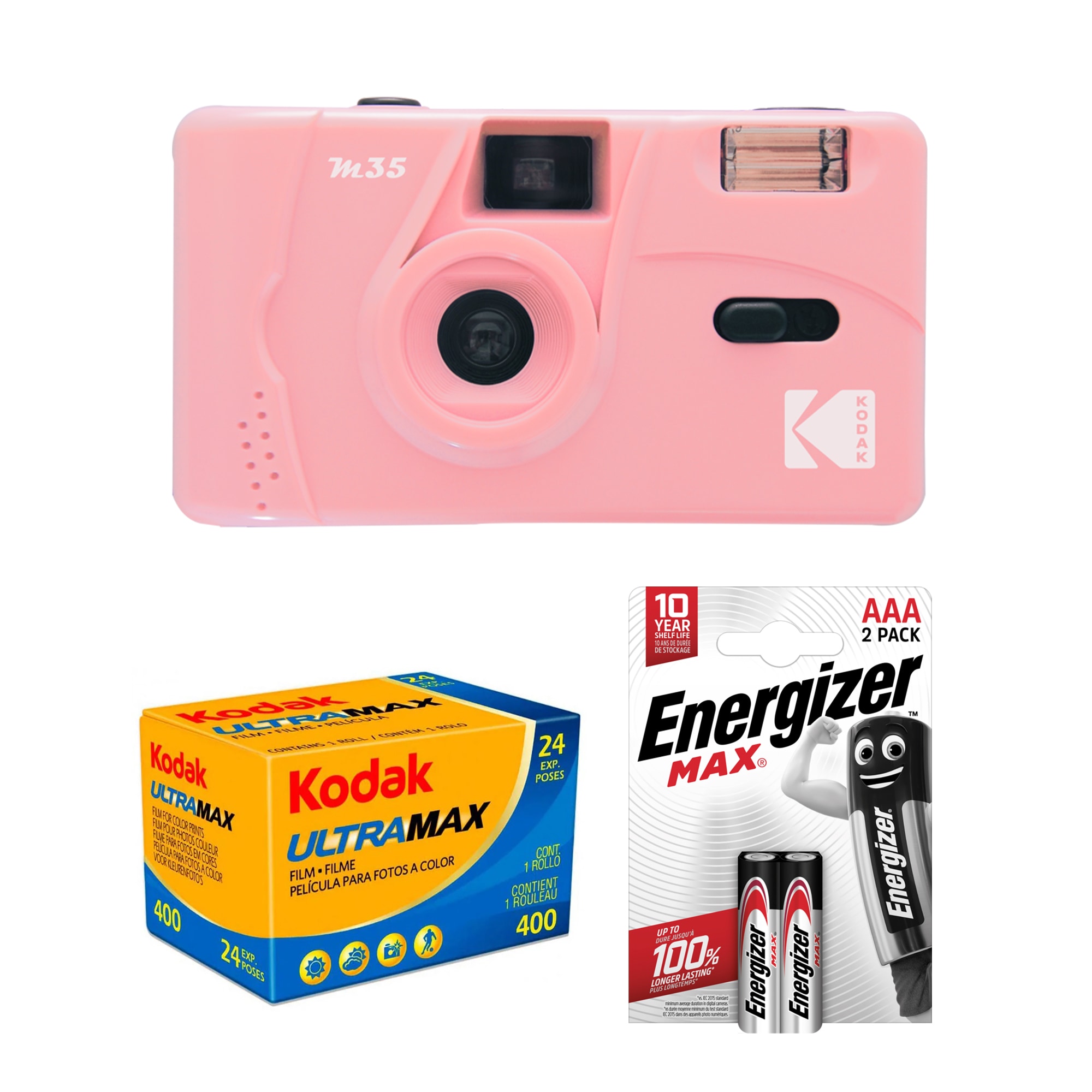 Tetenal Kodak M35 Reusable Camera Pink + UltraMax 400 + 2st AAA batterier