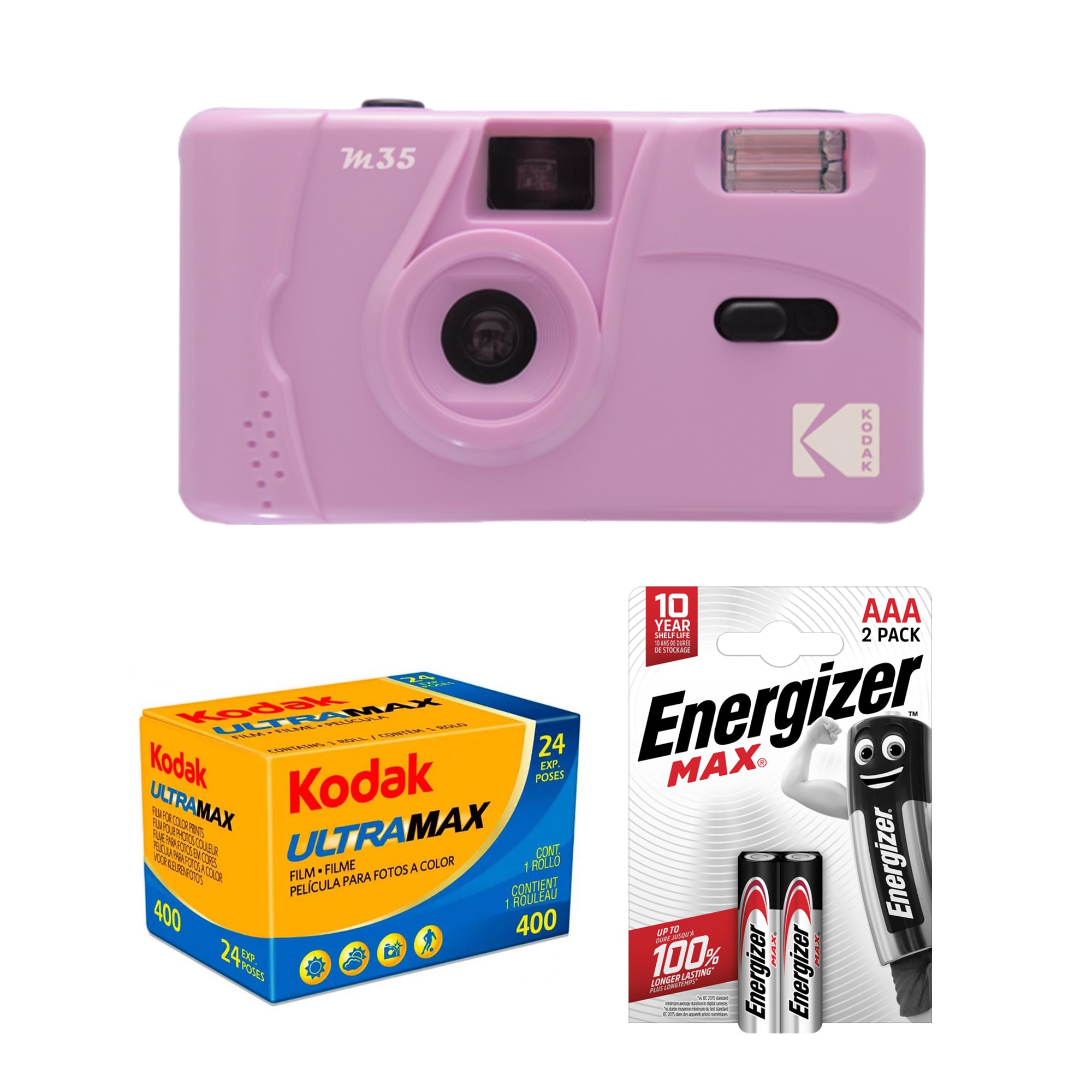 Tetenal Kodak M35 Reusable Camera Purple + UltraMax 400 + 2st AAA batterier