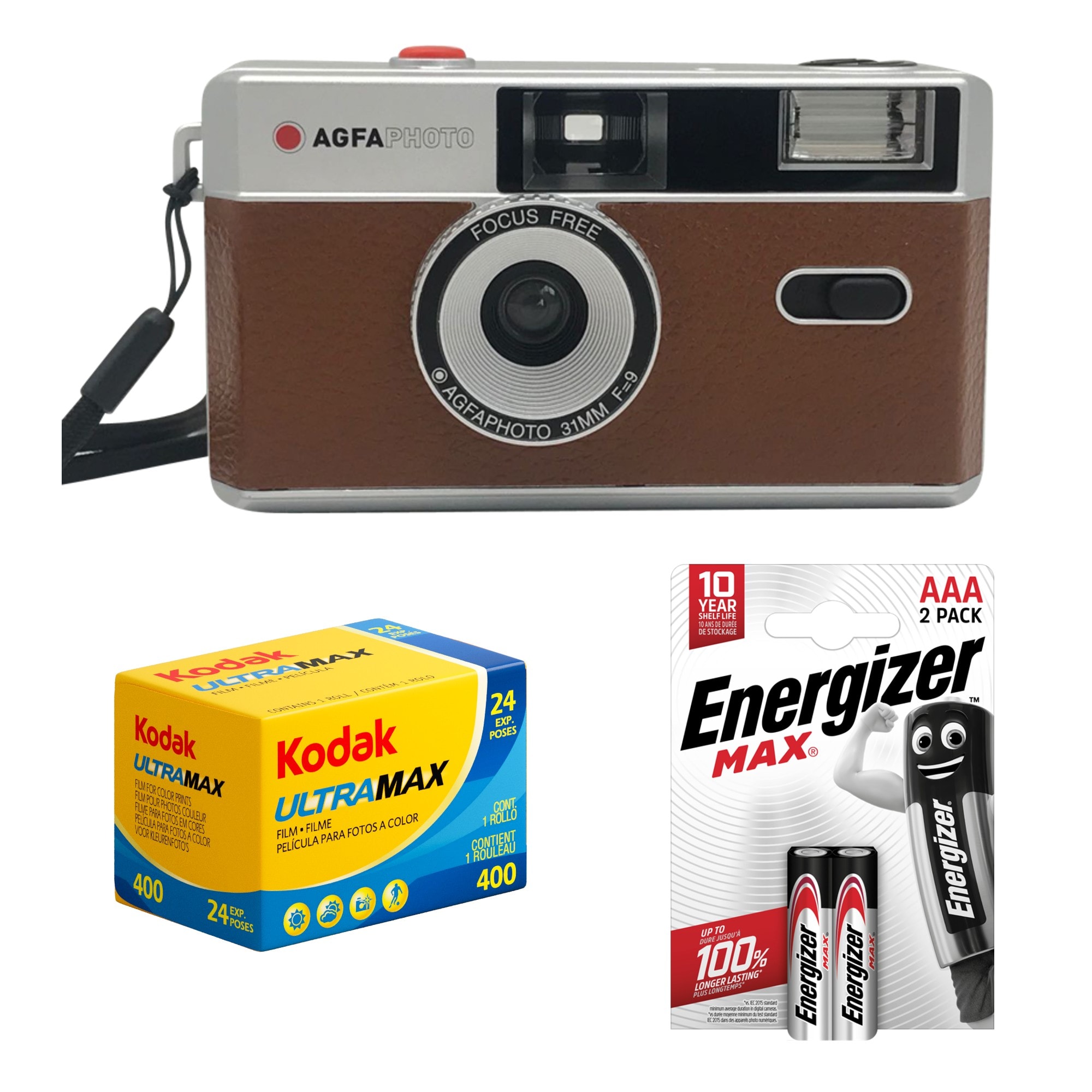 Agfaphoto Analog Kamera 35mm Brun + Ultramax 400 + 2st AAA batterier