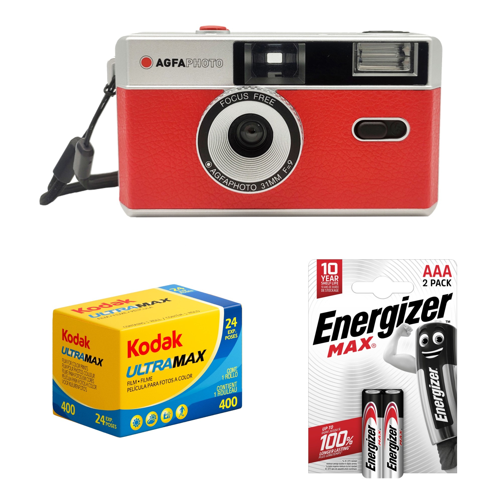 Agfaphoto Analog kamera 35mm Röd + Ultramax 400 + 2st AAA batterier