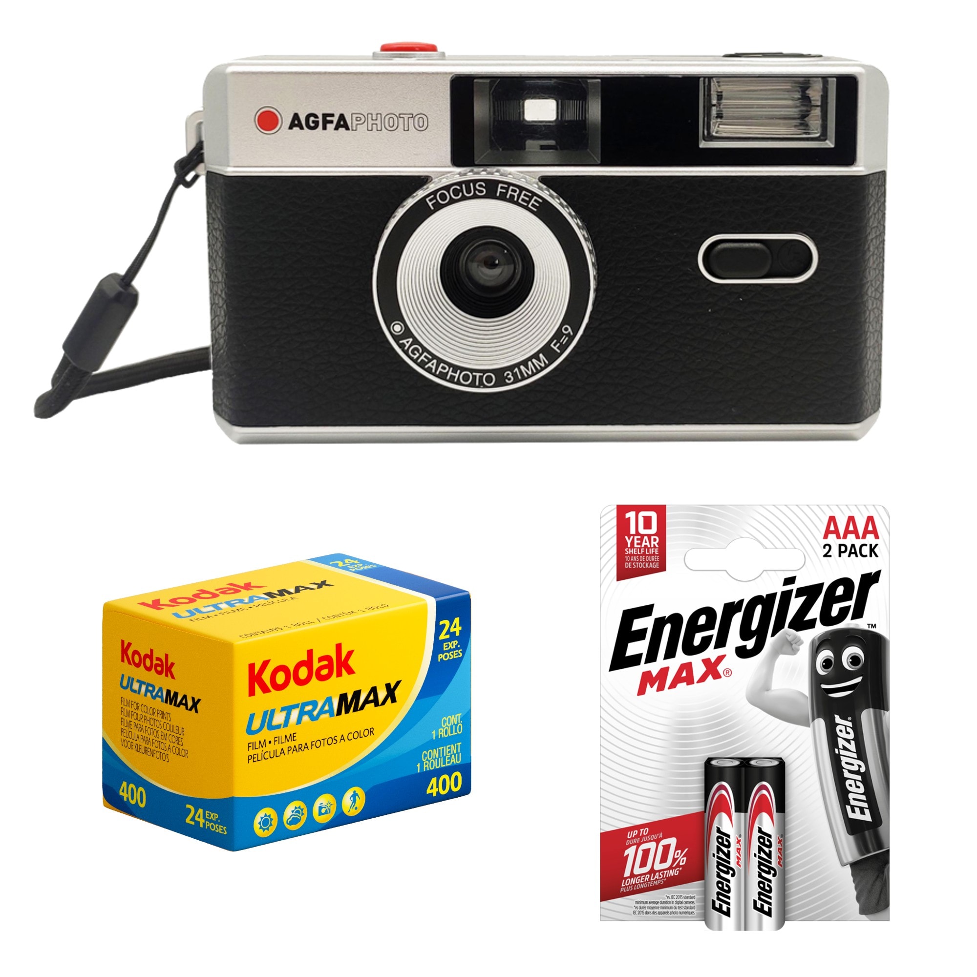 Agfaphoto Analog Kamera 35mm Svart + Ultramax 400/24 + 2st AAA batterier