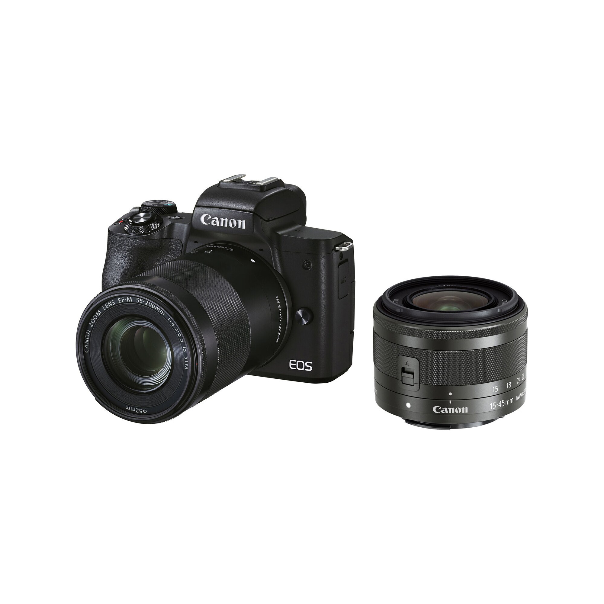 Canon EOS M50 Mark II svart kamerahus + EF-M 15-45/3,5-6,3 IS STM + EF-M 55-200/4,5-6,3 IS STM