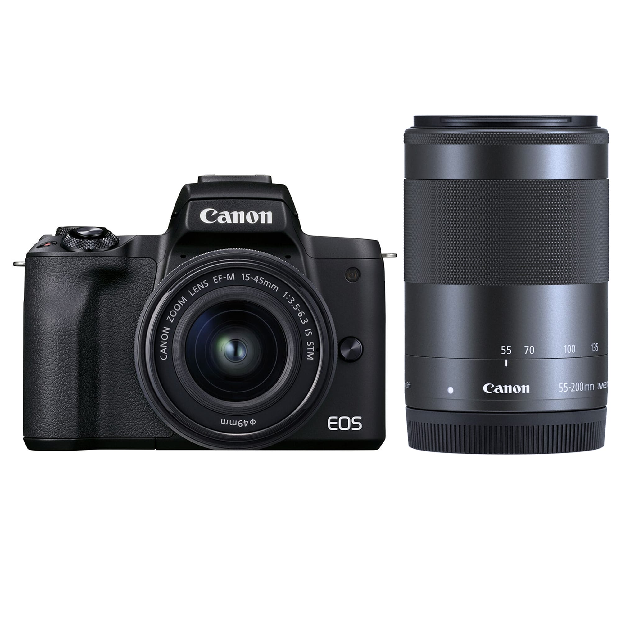 Canon EOS M50 Mark II svart kamerahus + EF-M 15-45/3,5-6,3 IS STM + EF-M 55-200/4,5-6,3 IS STM