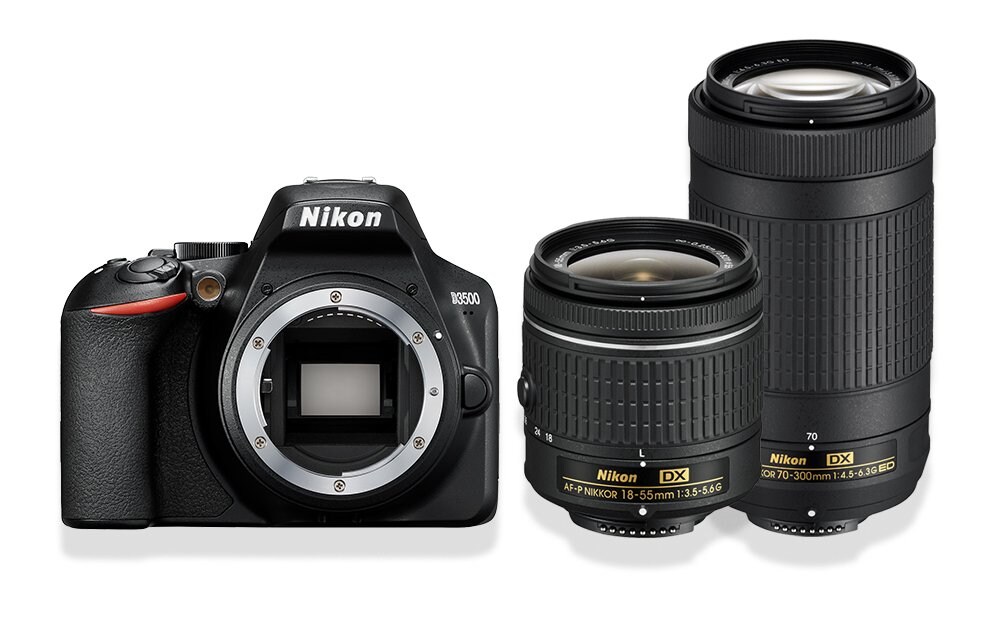 Nikon D3500 + AF-P 18-55/3,5-5,6 VR + AF-P 70-300/4,5-6,3 VR