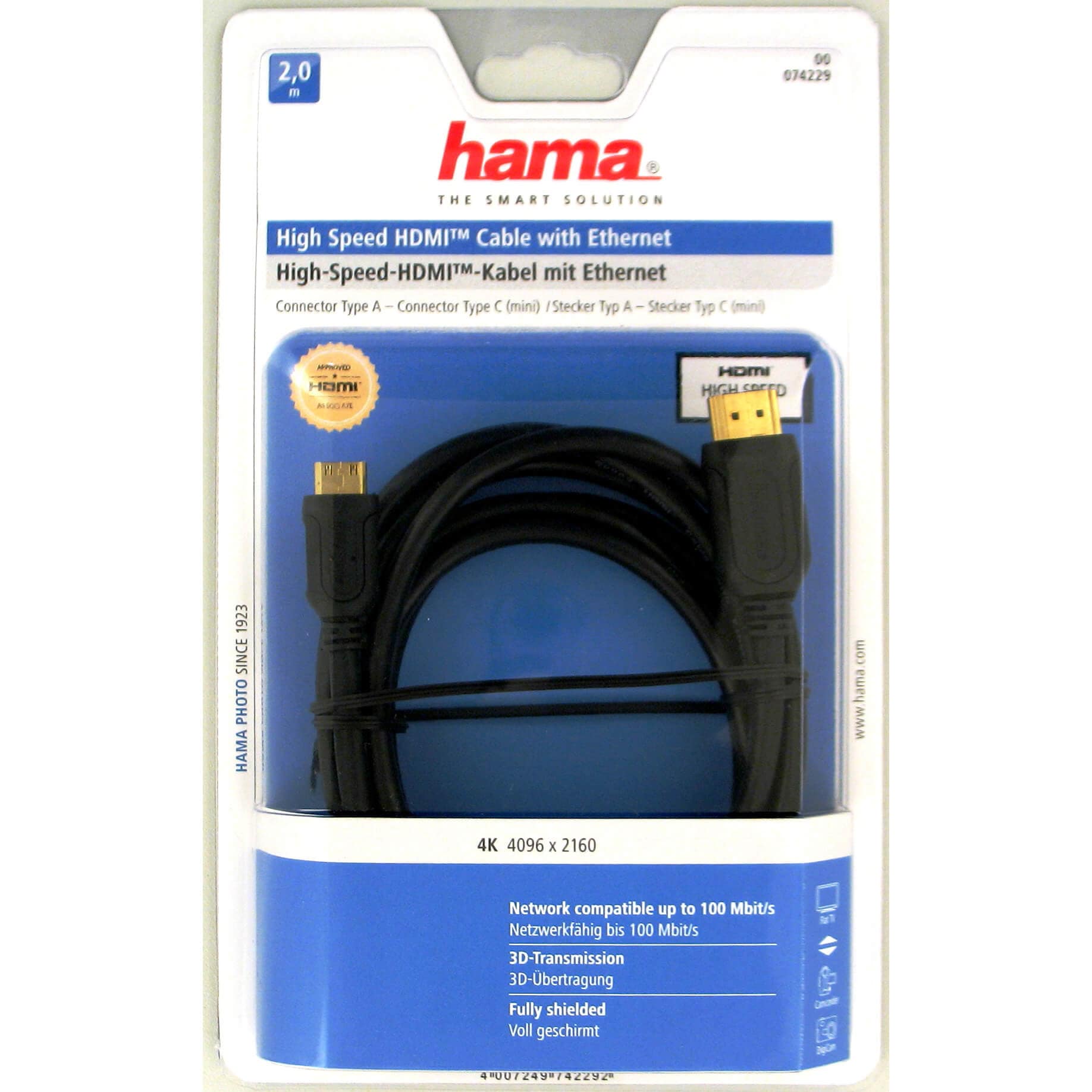 Hama Kabel HDMI A-C Guld Svart 2.0m
