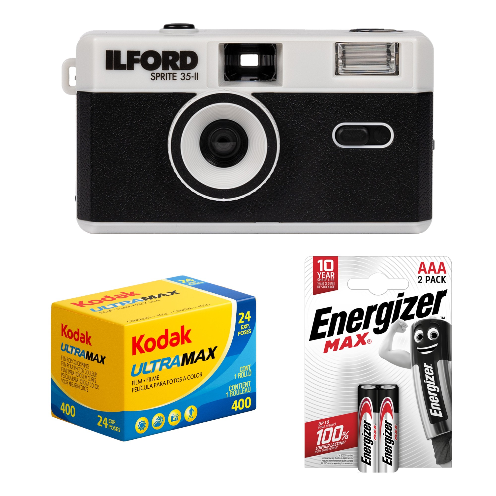 Ilford Camera Sprite 35-II Svart&Silver + Ultramax 400 + 2st AAA batterier