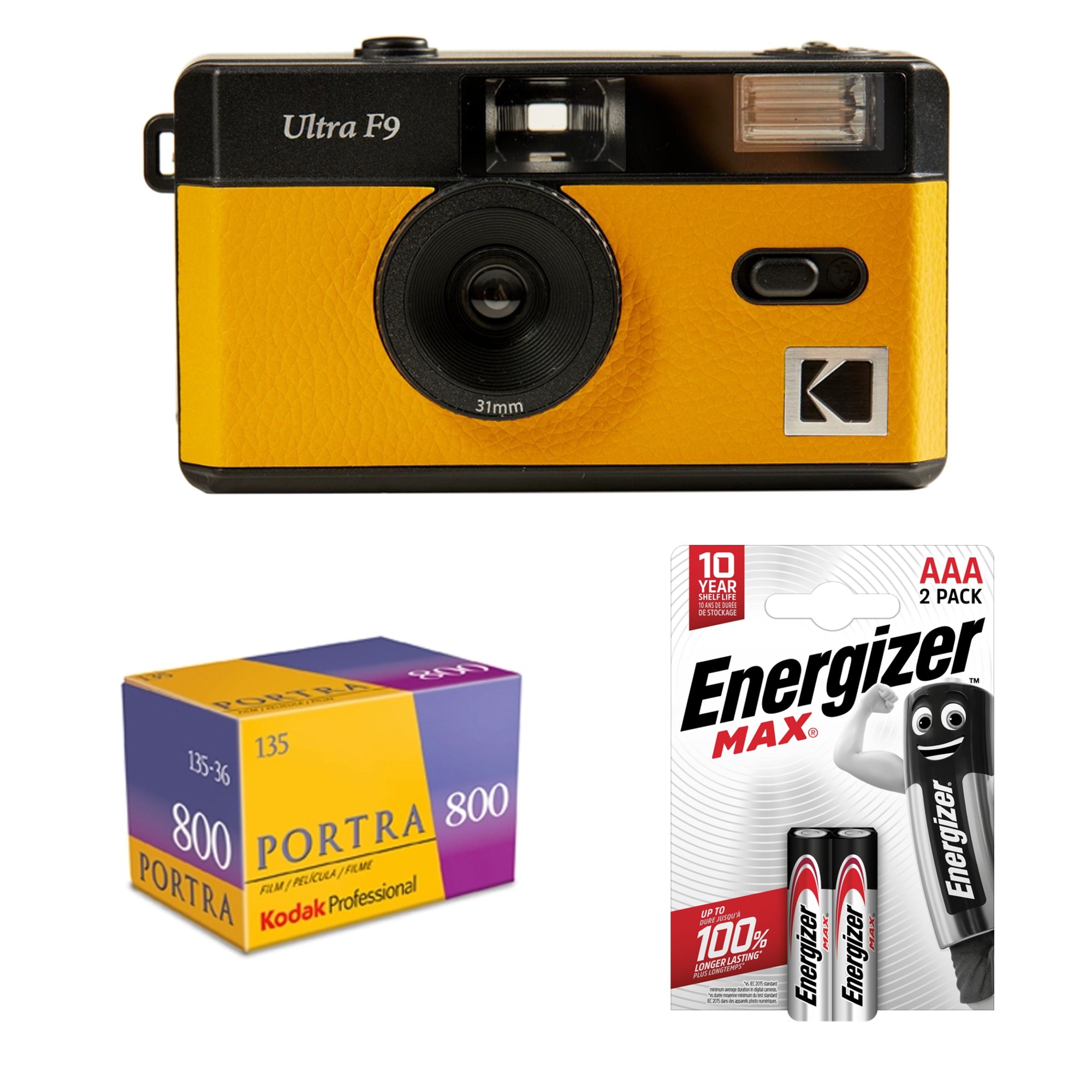 Kodak Ultra F9 Reusable Camera YELLOW + Portra 800 + 2st AAA batterier