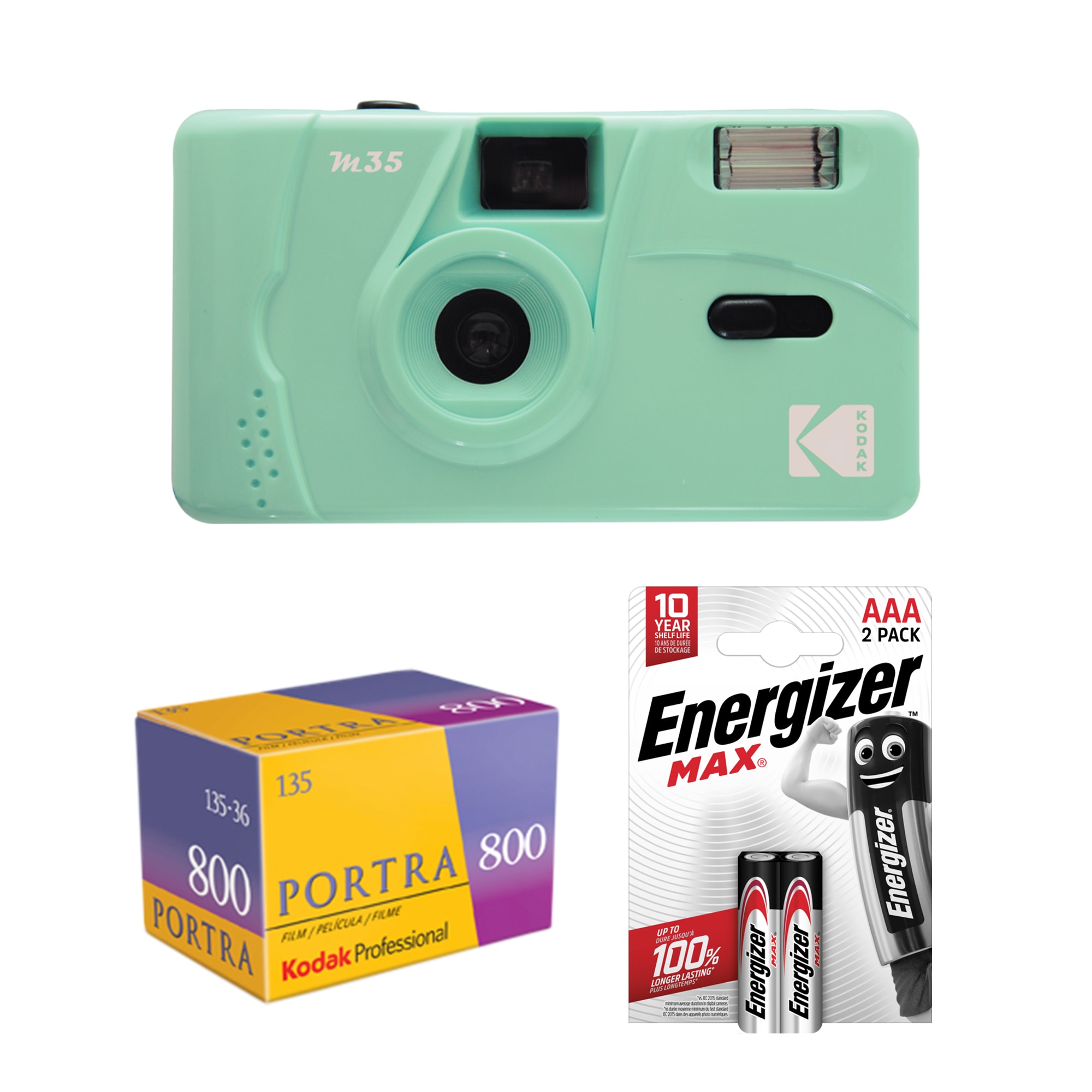 Tetenal Kodak M35 Reusable Camera Mint Green + Portra 800 + 2st AAA batterier