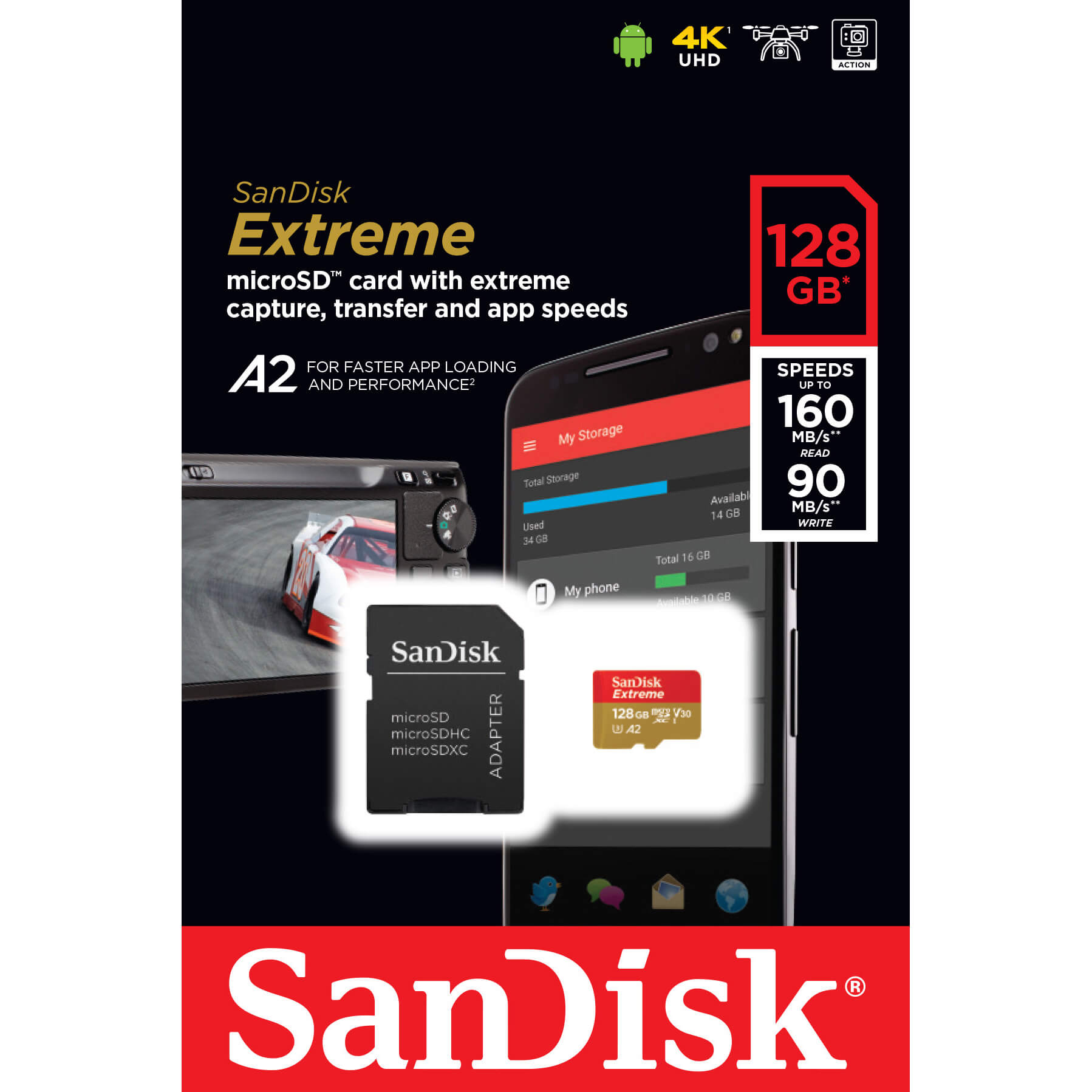 Sandisk MicroSDXC Extreme 128GB 160MB/s A2 C10 V30 UHS-I U3
