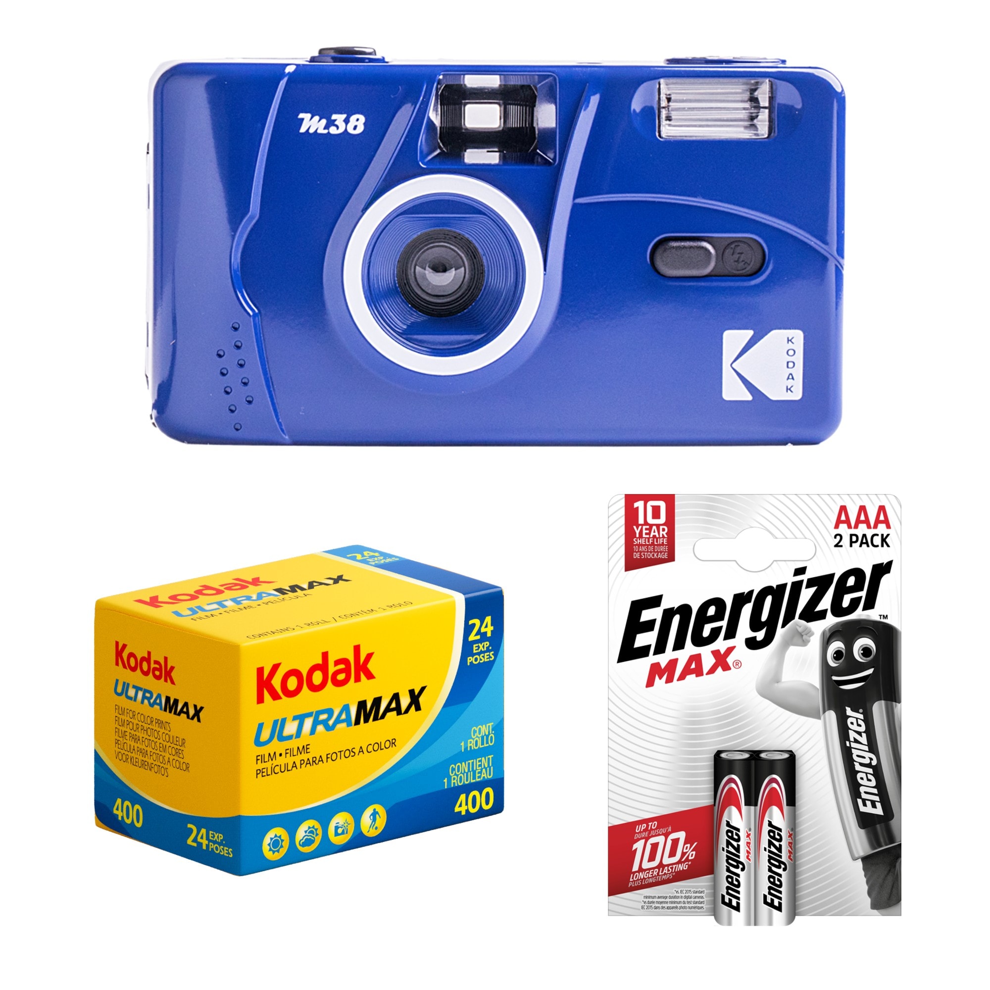 Tetenal Kodak M38 Reusable Camera CLASSIC BLUE + Ultramax 400 + 2st AAA Batterier