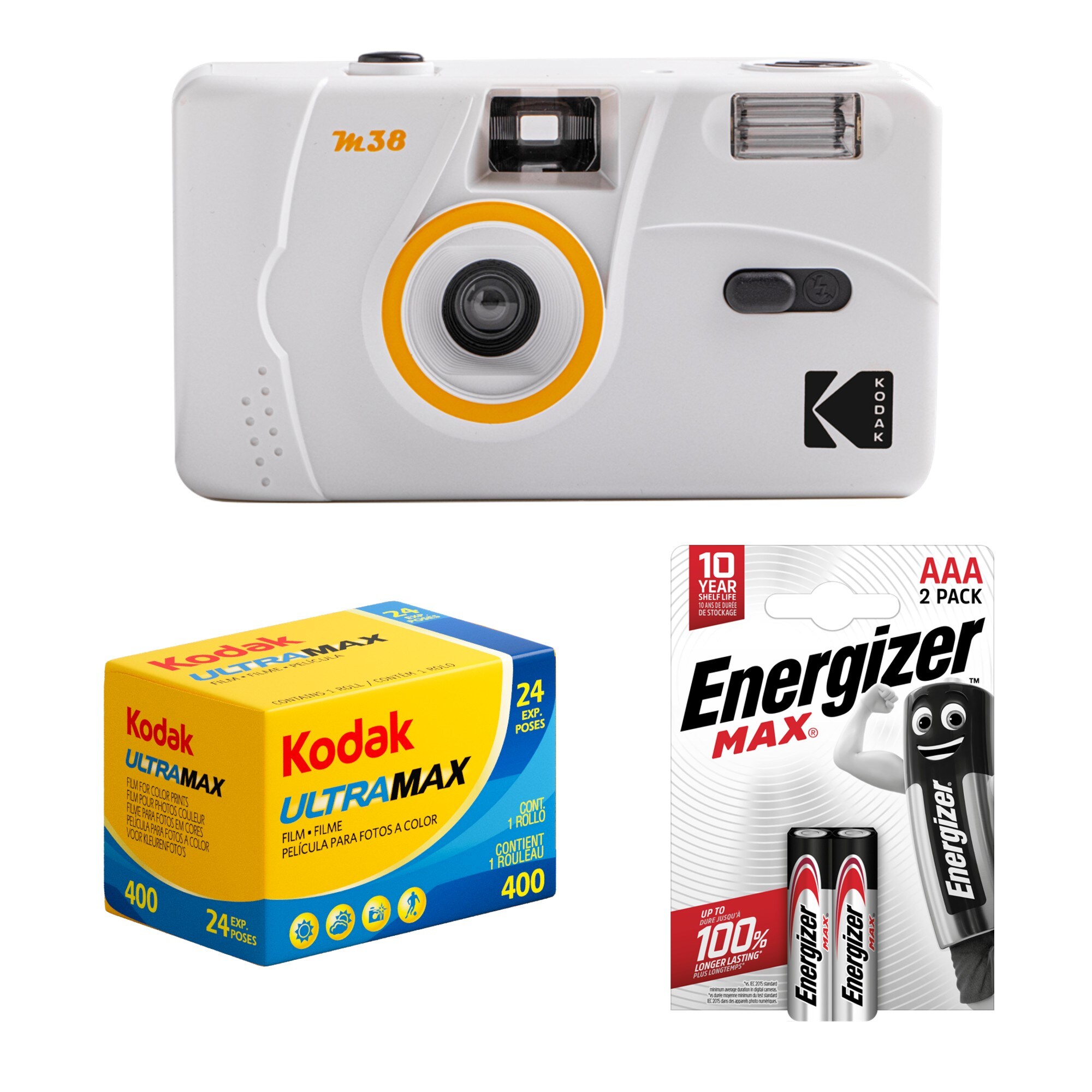 Tetenal Kodak M38 Reusable Camera CLOUDS WHITE + Ultramax 400 + 2st AAA Batterier
