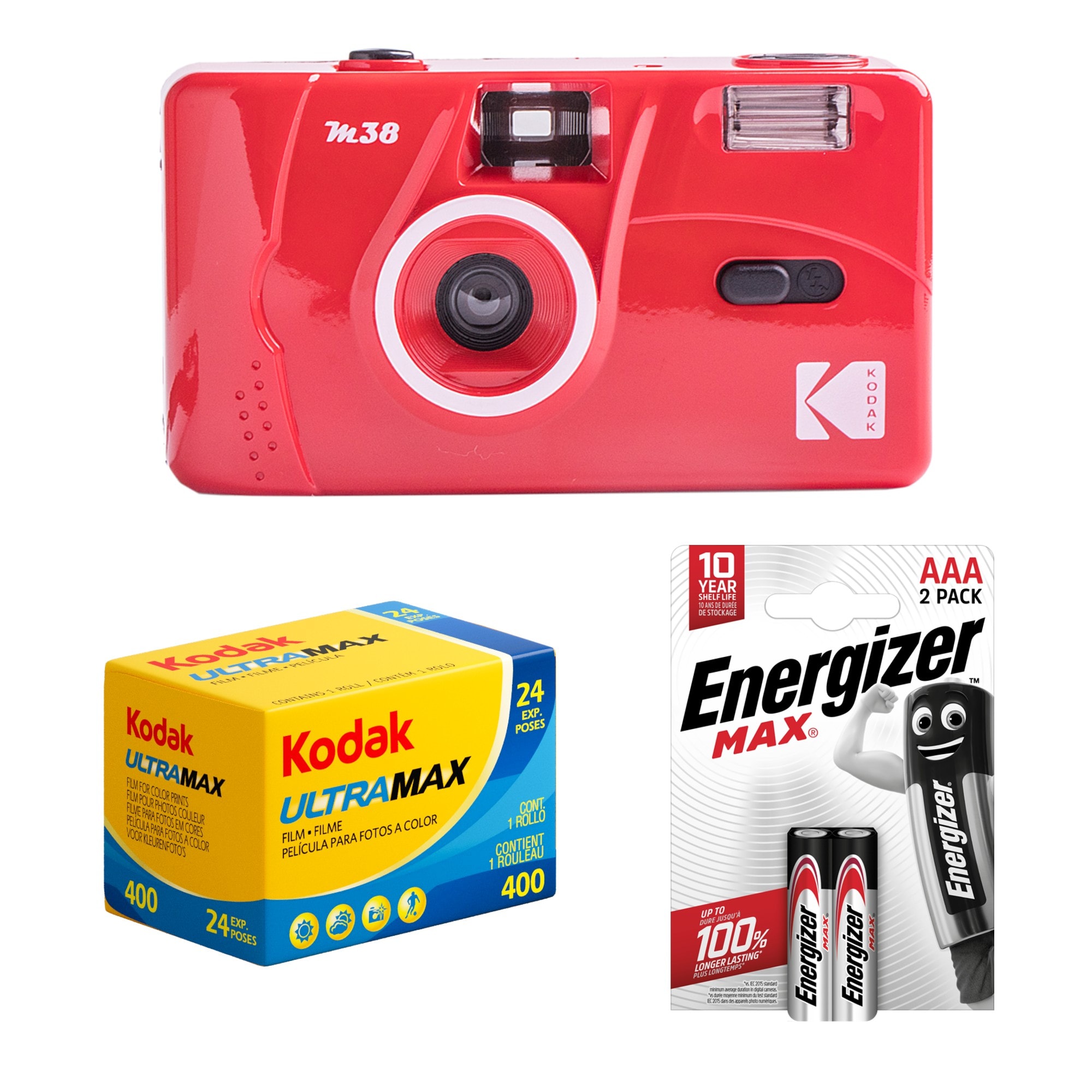 Tetenal Kodak M38 Reusable Camera FLAME SCARLET + Ultramax 400 + 2st AAA Batterier