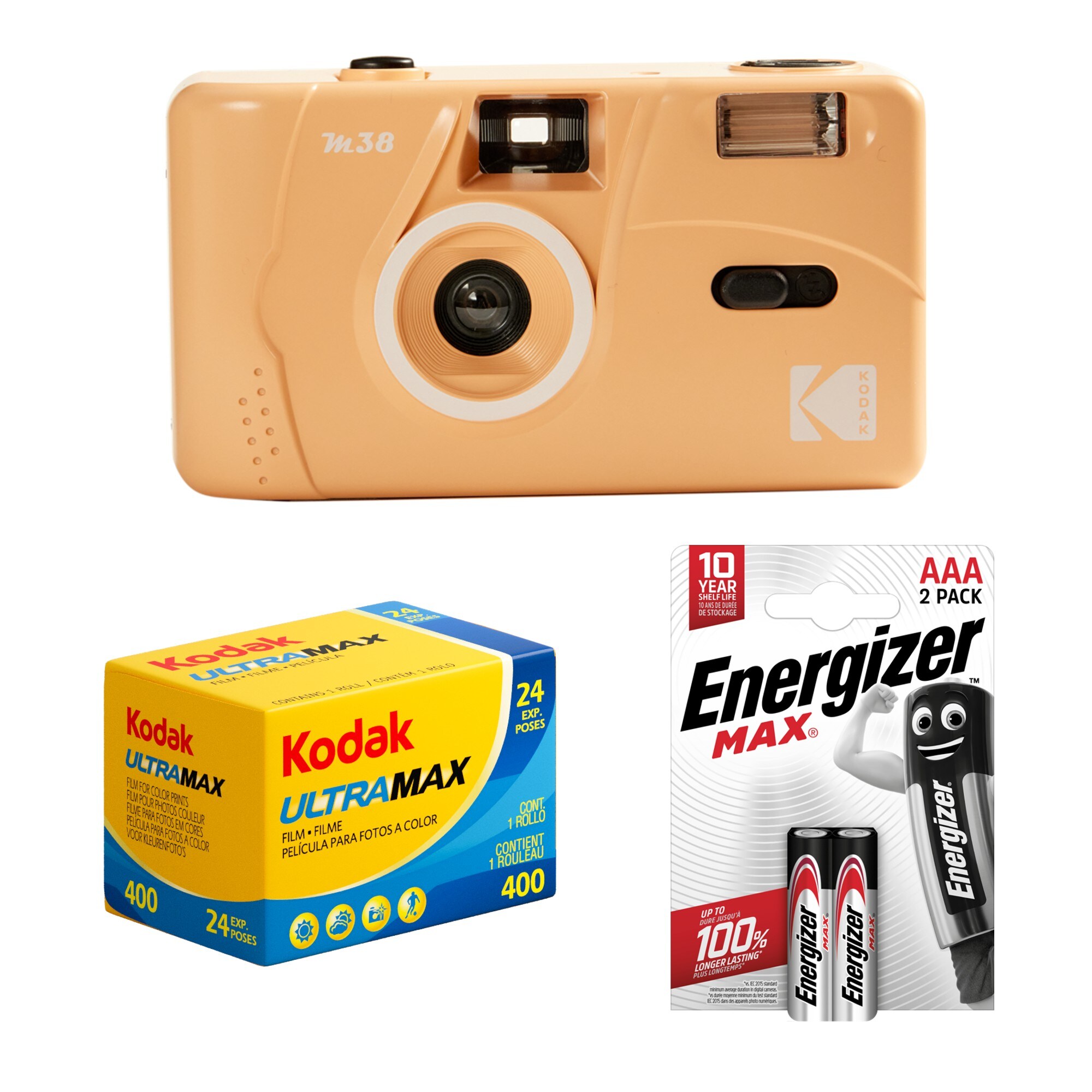 Tetenal Kodak M38 Reusable Camera GRAPEFRUIT + Ultramax 400 + 2st AAA Batterier
