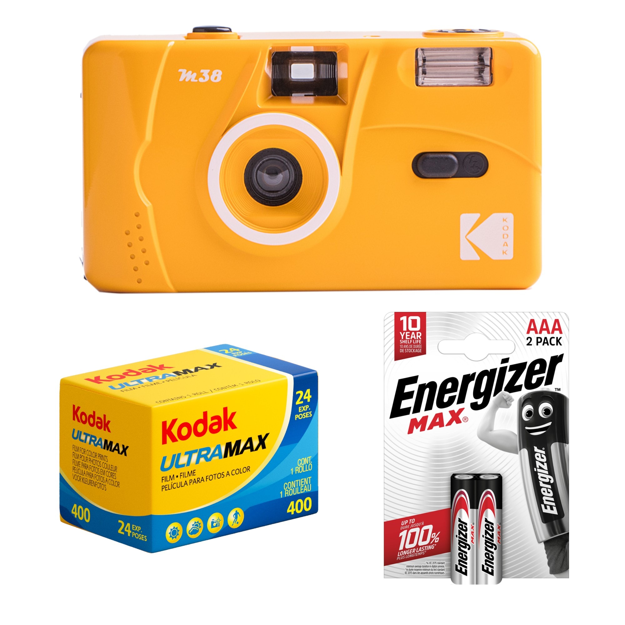 Tetenal Kodak M38 Reusable Camera YELLOW + Ultramax 400 + 2st AAA Batterier